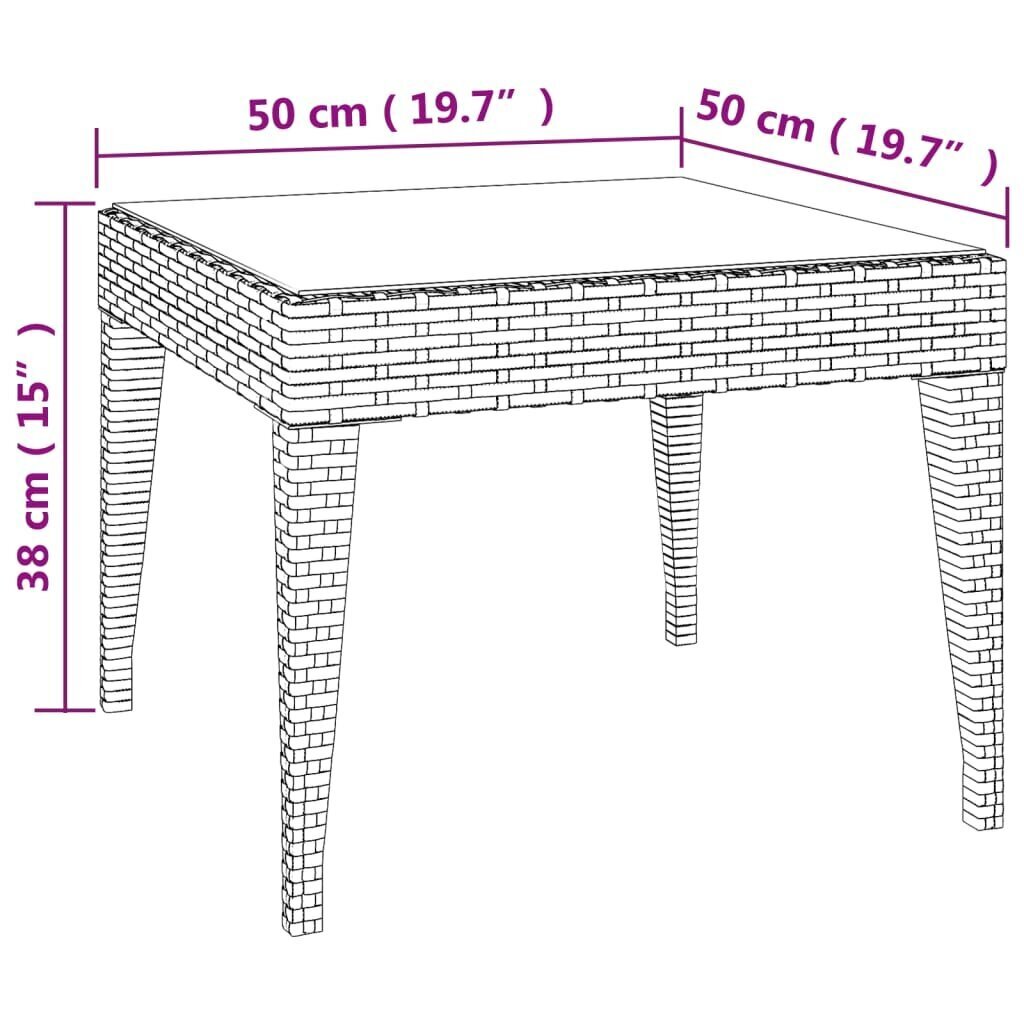 vidaXL lisalaud, must, 50x50x38 cm, polürotang ja karastatud klaas hind ja info | Diivanilauad | kaup24.ee