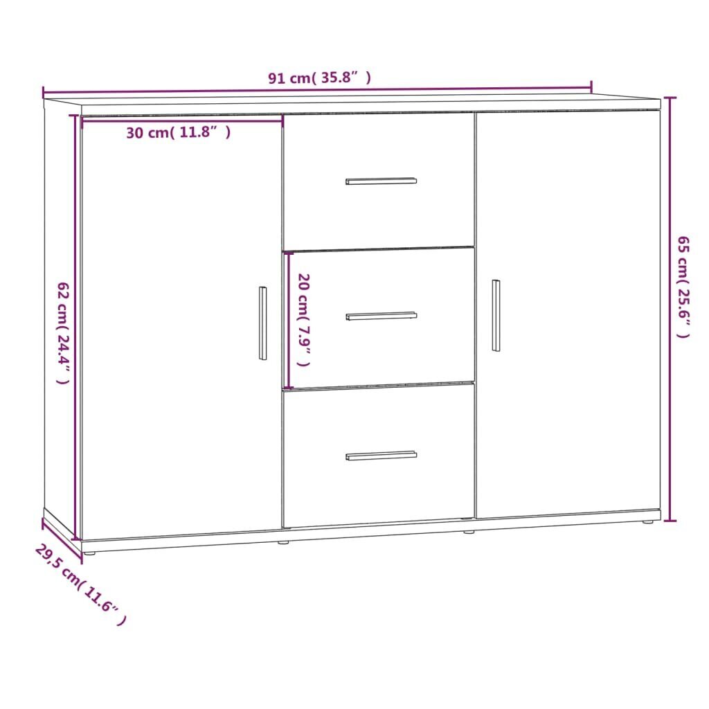 vidaXL puhvetkapp, pruun tamm, 91 x 29,5 x 65 cm, tehispuit hind ja info | Elutoa väikesed kapid | kaup24.ee