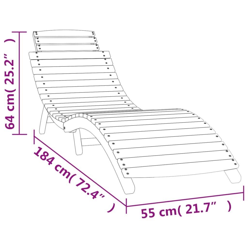 vidaXL päevitustoolid 2 tk, valge, 184 x 55 x 64 cm, akaatsiapuit hind ja info | Päevitustoolid | kaup24.ee