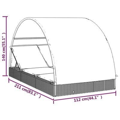 vidaXL kaheinimese päevitusvoodi ümara katusega, must, 211x112x140 cm hind ja info | Päevitustoolid | kaup24.ee