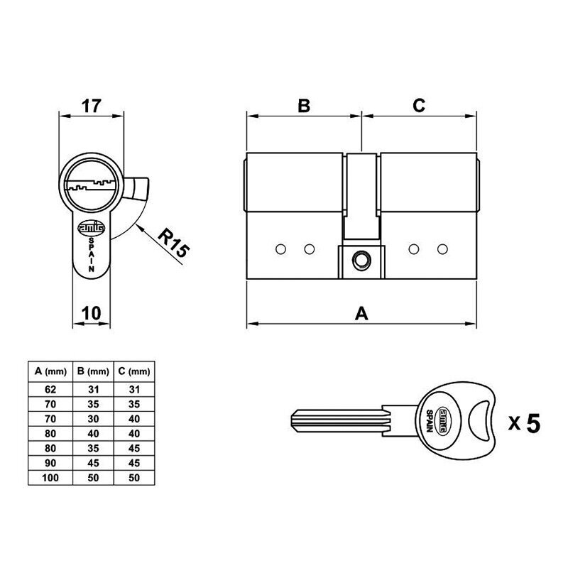 Silinder 10000, 30+40=70mm, messing, blisterpakendis hind ja info | Lukud | kaup24.ee