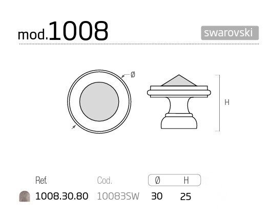 Käepide 1008.30.80, 30mm, Swarovski kristall, hõbetatud, matt, 4 tk. hind ja info | Mööbli käepidemed | kaup24.ee