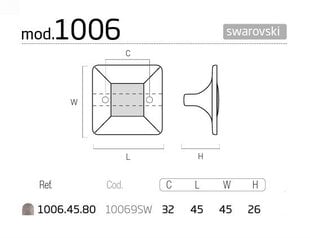 Käepide 1006.45.80, 45x45mm, Swarovski kristall, hõbetatud, matt, 4 tk. hind ja info | Mööbli käepidemed | kaup24.ee