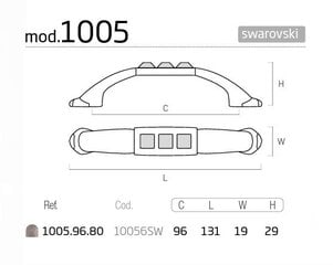 Ручка 1005.96.80, 19x131мм, кристалл Swarovski, посеребрение, матовая, 4 шт. цена и информация | Ручки для мебели | kaup24.ee