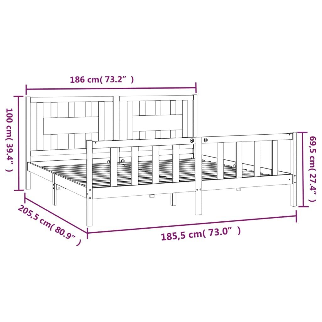 vidaXL voodiraam peatsiga, valge, männipuit, 180 x 200 cm hind ja info | Voodid | kaup24.ee