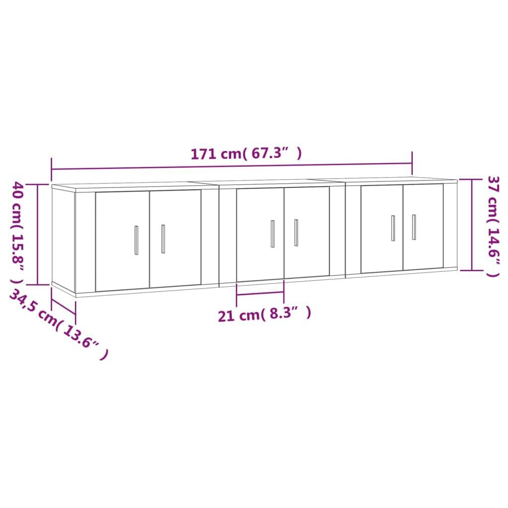 vidaXL seinale kinnitatavad telerikapid, 3 tk, must, 57x34,5x40 cm цена и информация | TV alused | kaup24.ee