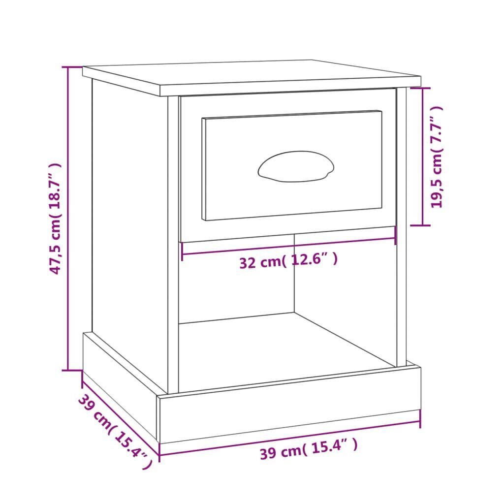 vidaXL öökapp, must, 39 x 39 x 47,5 cm, tehispuit hind ja info | Öökapid | kaup24.ee