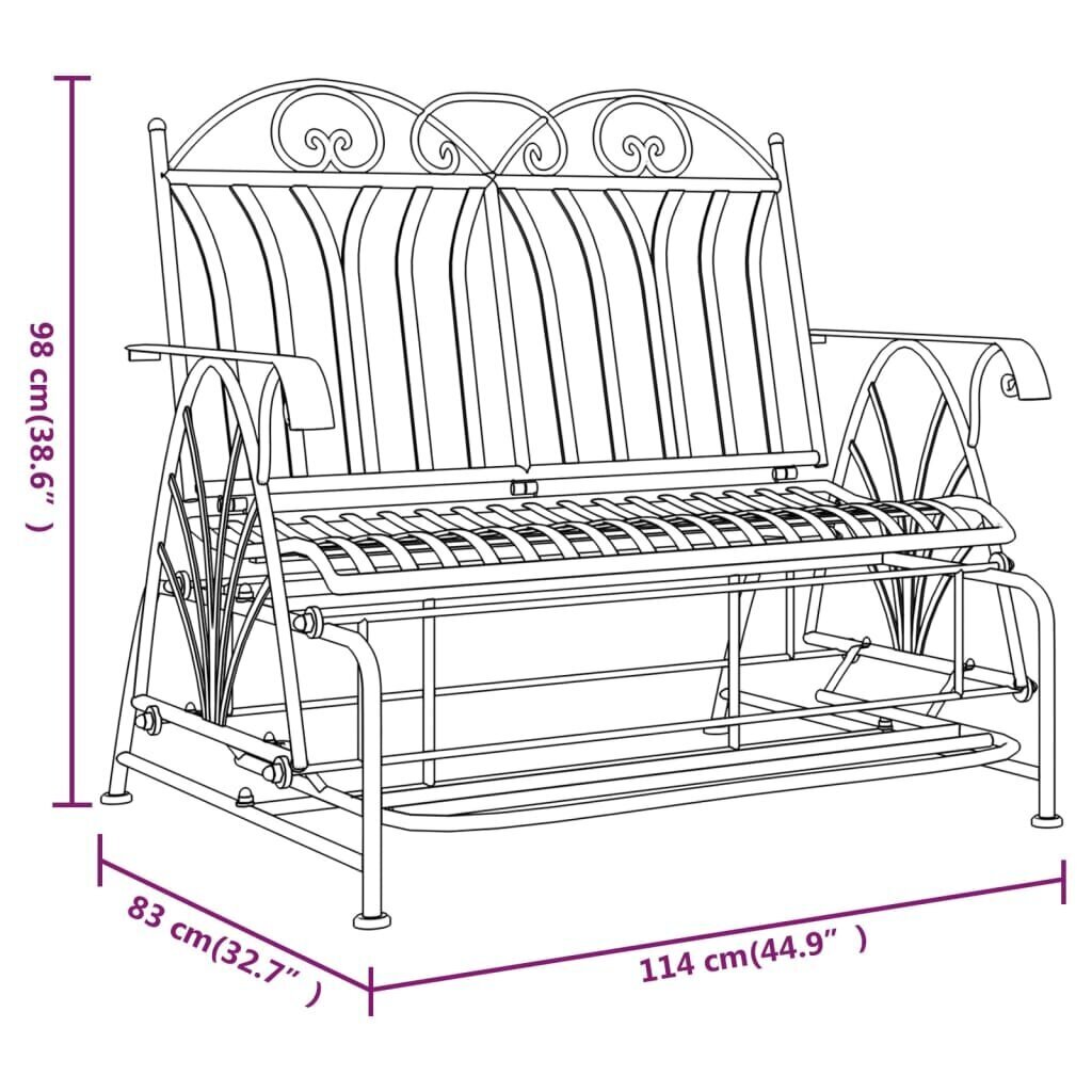 vidaXL 2-kohaline aiakiik, 114 cm, must, teras hind ja info | Aiapingid | kaup24.ee