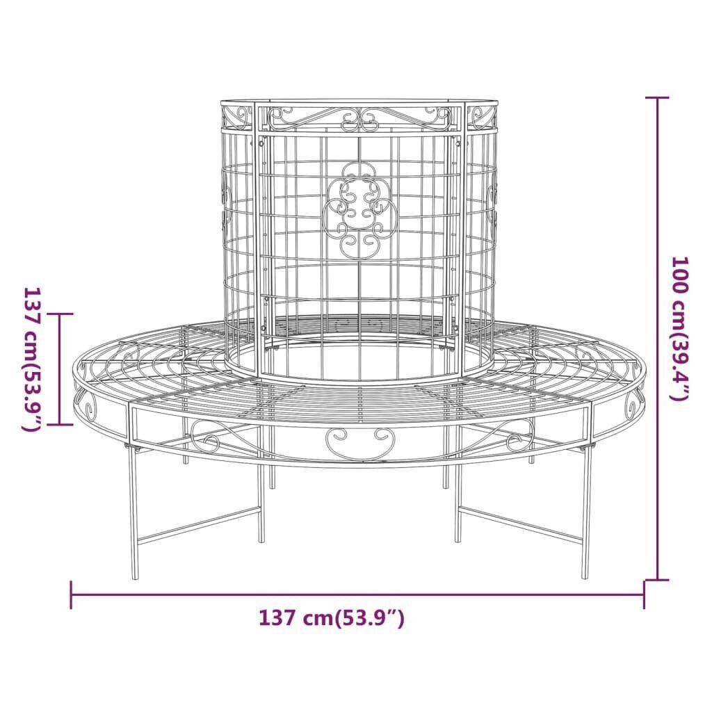 vidaXL puu ümber paigaldatav pink, Ø137 cm, must, teras цена и информация | Aiapingid | kaup24.ee