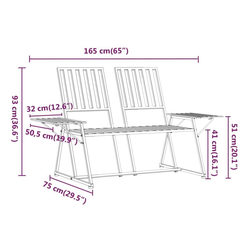 vidaXL 2-kohaline aiapink, 165 cm, must, teras цена и информация | Aiapingid | kaup24.ee