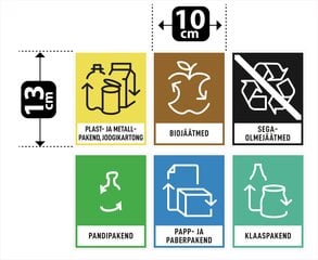 Olmekleebis: Jäätmete, prügikonteinerite tähistamine: biojäätmed, segaolmejäätmed, plast- ja metallpakend, joogikartong, pandipakend, papp- ja paberpakend, klaaspakend (6 kleebist pakis, 10x13cm) цена и информация | Информационные знаки | kaup24.ee