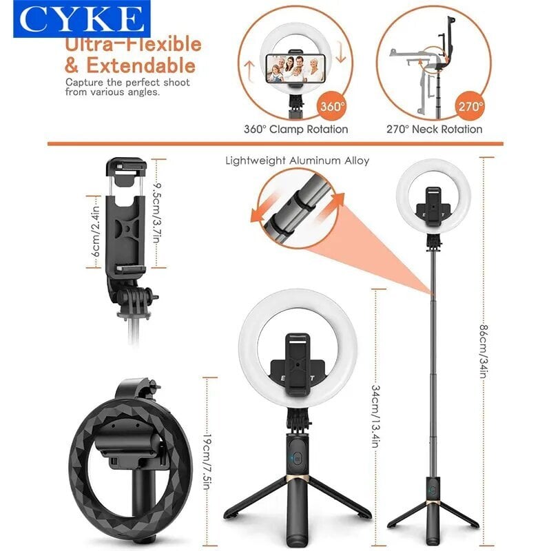 Selfipulk statiivi ja rõngasvalgusega, Q07 (selfie stick) цена и информация | Selfie sticks | kaup24.ee