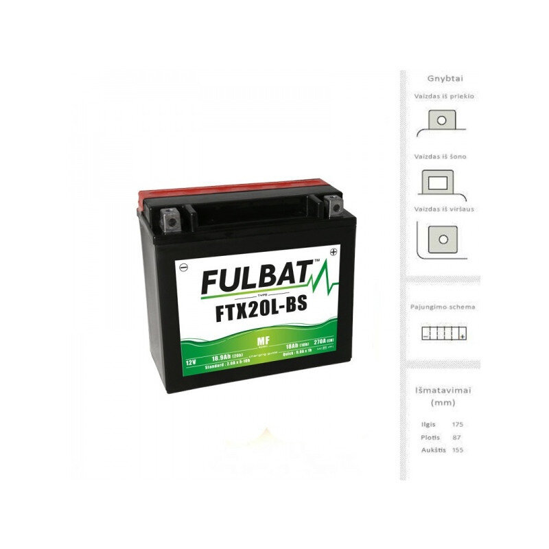 Aku FULBAT YTX20L-BS, 18 Ah 270 A EN 12V цена и информация | Mootorrataste akud | kaup24.ee