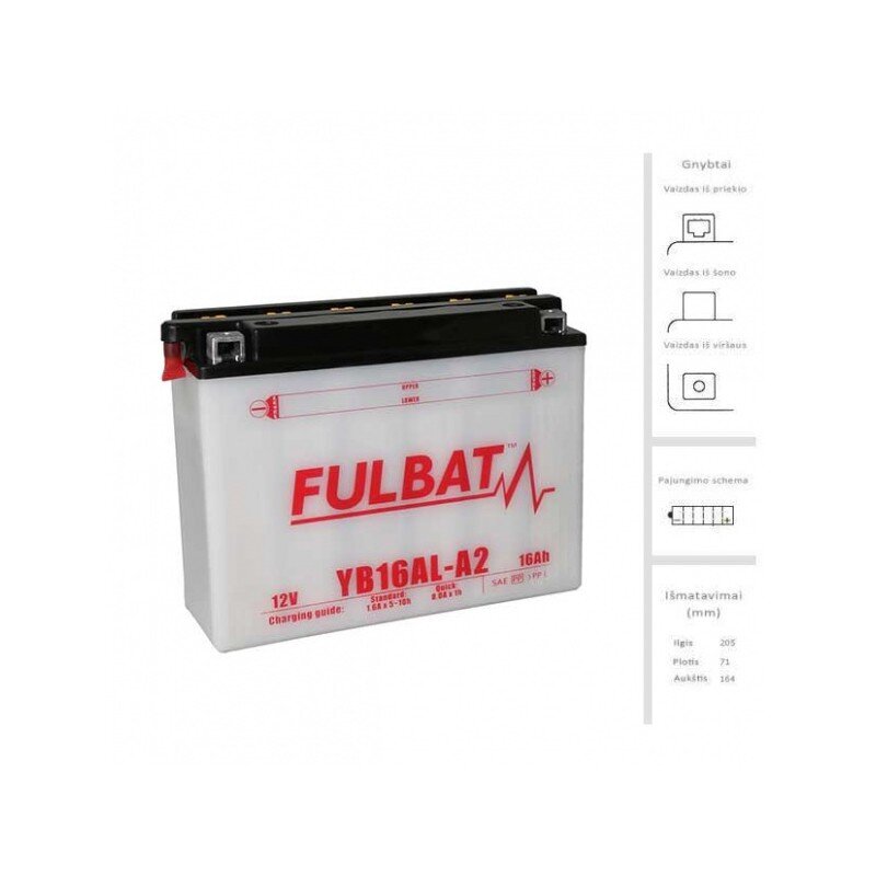 Aku FULBAT YB16AL-A2, 16 Ah 12V hind ja info | Mootorrataste akud | kaup24.ee