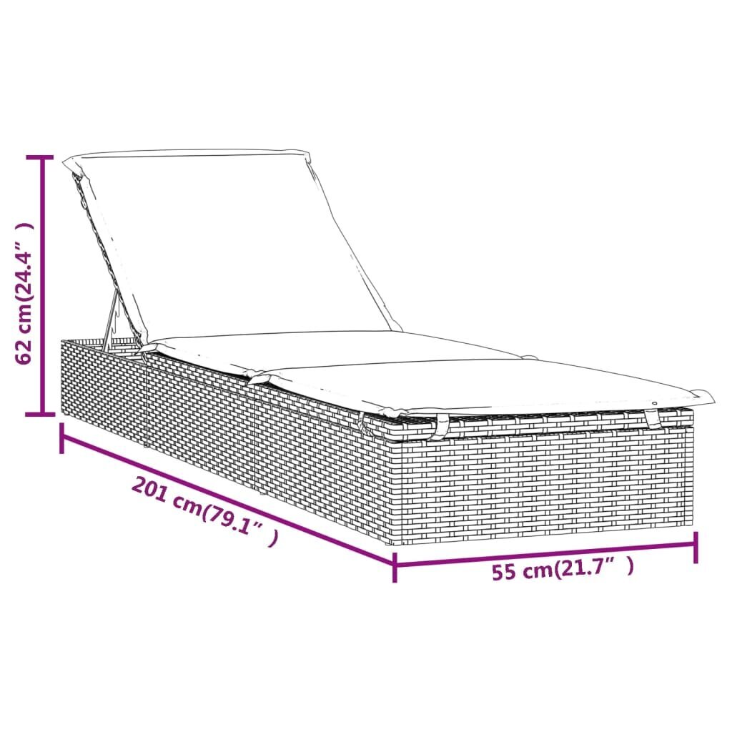 vidaXL päevitustool istmepadjaga, must, 201 x 55 x 62 cm, polürotang цена и информация | Päevitustoolid | kaup24.ee