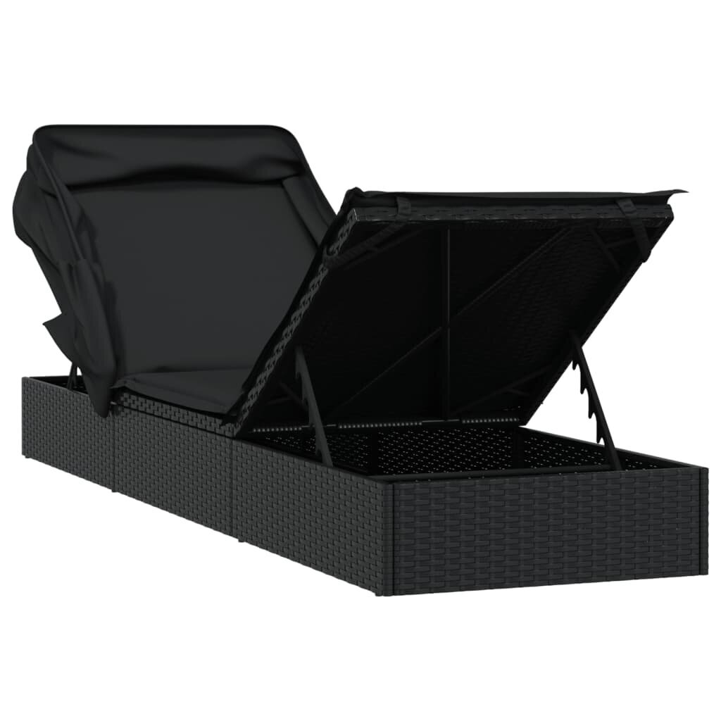 vidaXL lamamistool kokkupandava katusega, must, 213 x 63 x 97 cm цена и информация | Päevitustoolid | kaup24.ee