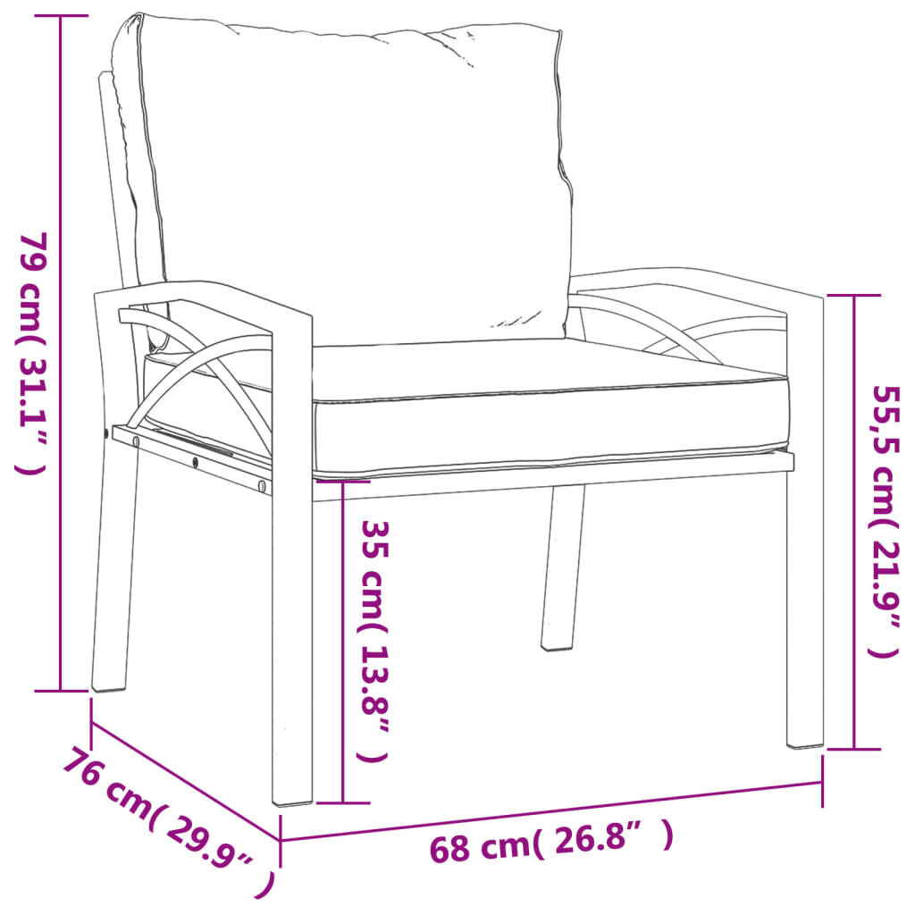 vidaXL aiatoolid liivakarva patjadega, 2 tk, 68 x 76 x 79 cm, teras hind ja info | Aiatoolid | kaup24.ee