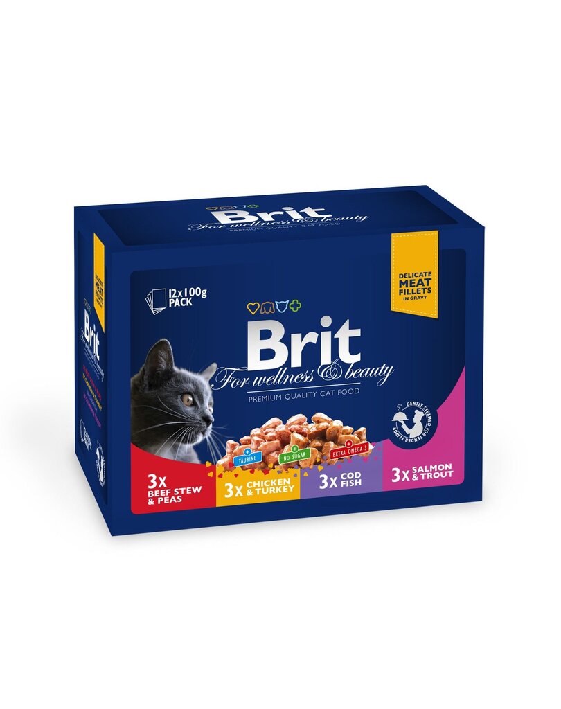 Brit Premium liha ja kalaga, 12 x 100 g hind ja info | Konservid kassidele | kaup24.ee