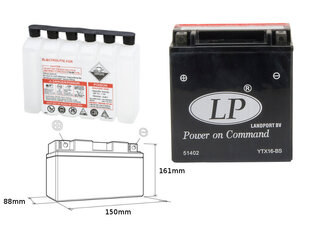 Aku Landport YTX16-BS, 14 Ah 12V hind ja info | Mootorrataste akud | kaup24.ee