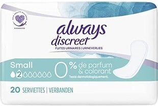 Always Discreet 0%, Uroloogilised vahetükid, väikesed, 20 tk. цена и информация | Mедицинский уход | kaup24.ee