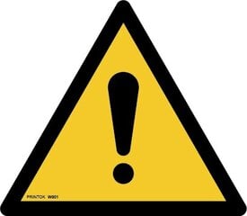 Hoiatusmärk: Üldine oht, ohuala, W001 hind ja info | Infosildid | kaup24.ee