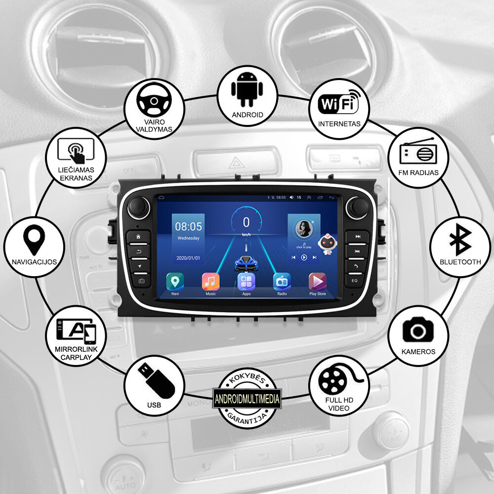 Ford S-Max Mondeo 2007-12 Android Multimeedia Must hind ja info | Autoraadiod, multimeedia | kaup24.ee