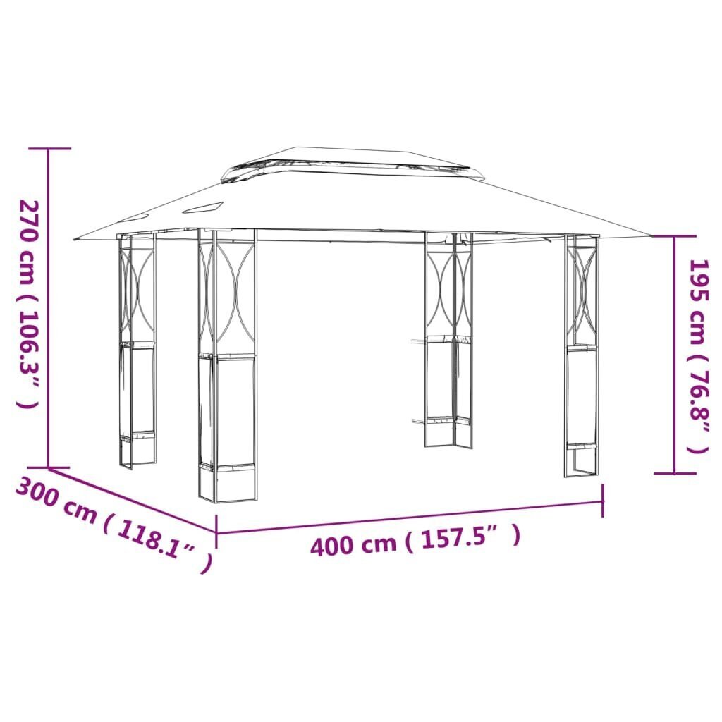 vidaXL aiapavlijon, antratsiithall, 400 x 300 x 270 cm, teras цена и информация | Varikatused ja aiapaviljonid | kaup24.ee