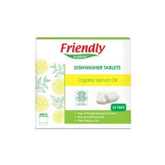 Таблетки для посудомоечной машины Friendly Organic, не содержащие фосфатов и хлора, с органическим лимонным маслом, 25 шт. цена и информация | Средства для мытья посуды | kaup24.ee