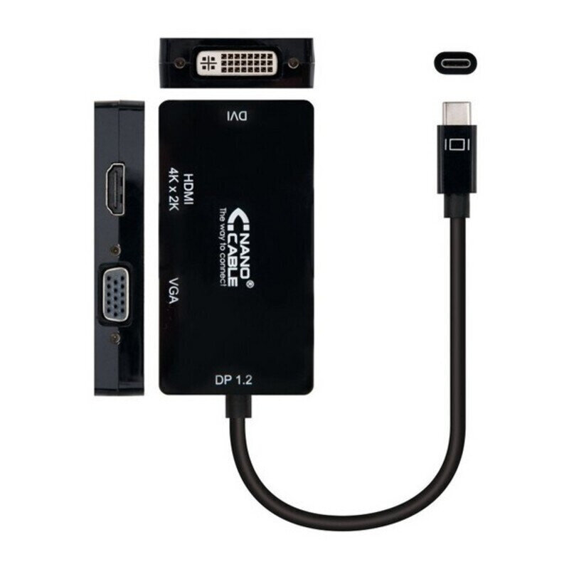 USB C-VGA/HDMI/DVI Adapter NANOCABLE 10.16.4301-BK (10 cm) Must hind ja info | USB jagajad, adapterid | kaup24.ee