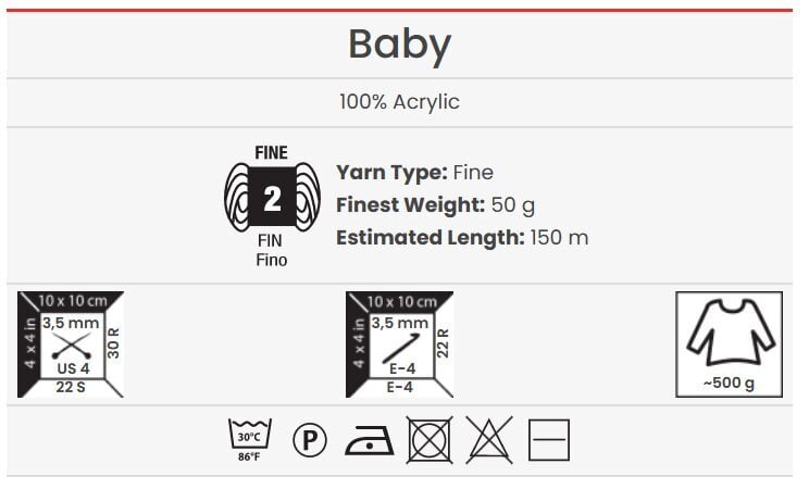 Kudumislõng YarnArt Baby 50 g, värvus 156 цена и информация | Kudumistarvikud | kaup24.ee