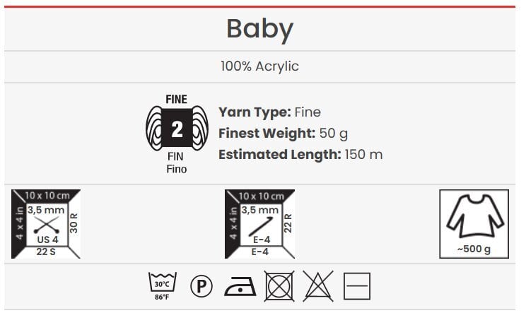 Kudumislõng YarnArt Baby 50 g, värvus 174 hind ja info | Kudumistarvikud | kaup24.ee