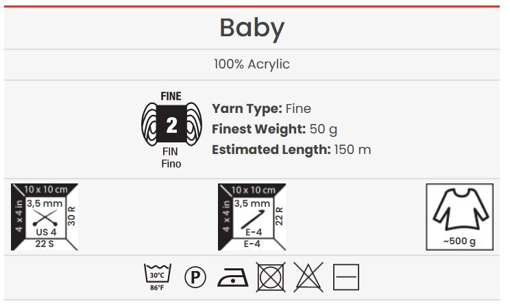 Kudumislõng YarnArt Baby 50 g, värvus 623 цена и информация | Kudumistarvikud | kaup24.ee