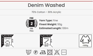 Kudumislõng YarnArt Denim Washed 50 g, värvus 926 hind ja info | Kudumistarvikud | kaup24.ee