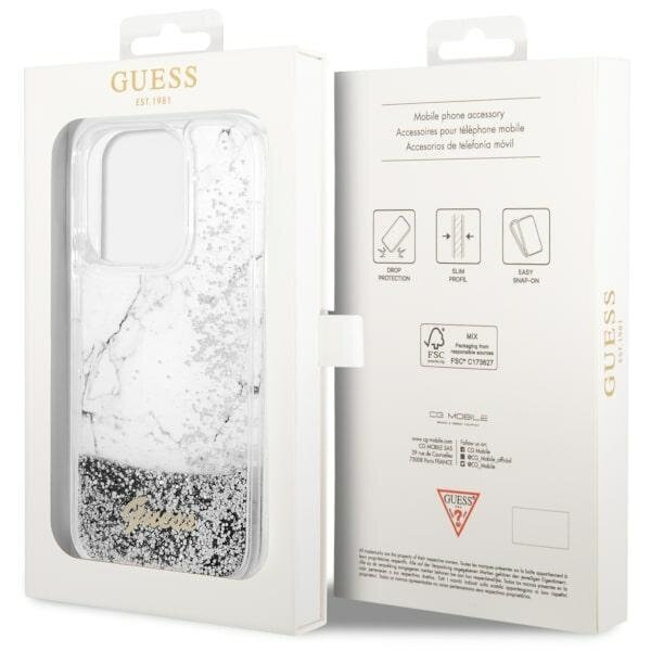 Guess GUHCP14LLCSGSGH iPhone 14 Pro 6.1" biały|white hardcase Liquid Glitter Marble hind ja info | Telefoni kaaned, ümbrised | kaup24.ee