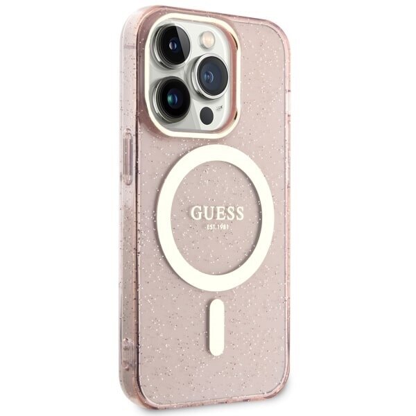 Guess GUHMP14LHCMCGP iPhone 14 Pro 6.1" różowy|pink hardcase Glitter Gold MagSafe hind ja info | Telefoni kaaned, ümbrised | kaup24.ee