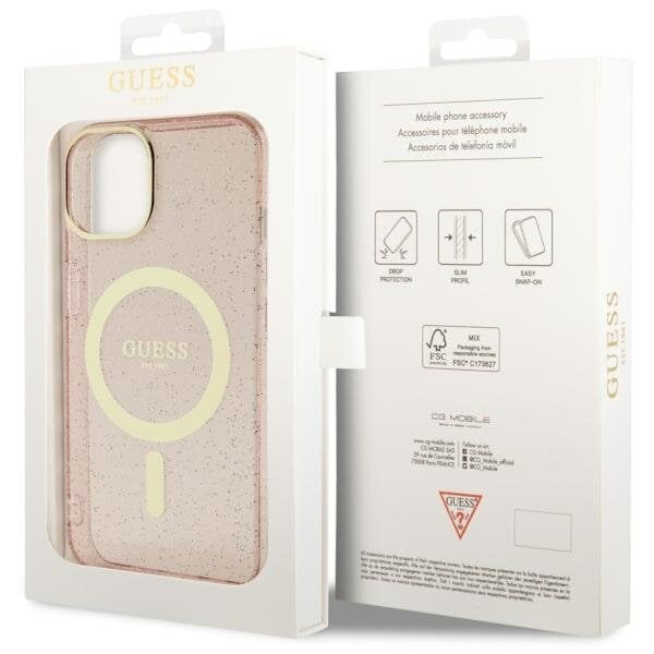 Guess GUHMP14MHCMCGP iPhone 14 Plus 6.7" różowy|pink hardcase Glitter Gold MagSafe цена и информация | Telefoni kaaned, ümbrised | kaup24.ee