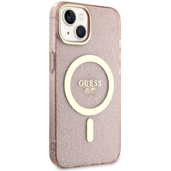 Guess GUHMP14MHCMCGP iPhone 14 Plus 6.7" różowy|pink hardcase Glitter Gold MagSafe цена и информация | Telefoni kaaned, ümbrised | kaup24.ee