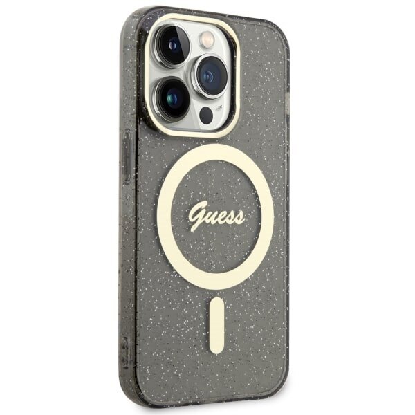 Guess GUHMP14XHCMCGK iPhone 14 Pro Max 6.7" czarny|black hardcase Glitter Gold MagSafe hind ja info | Telefoni kaaned, ümbrised | kaup24.ee
