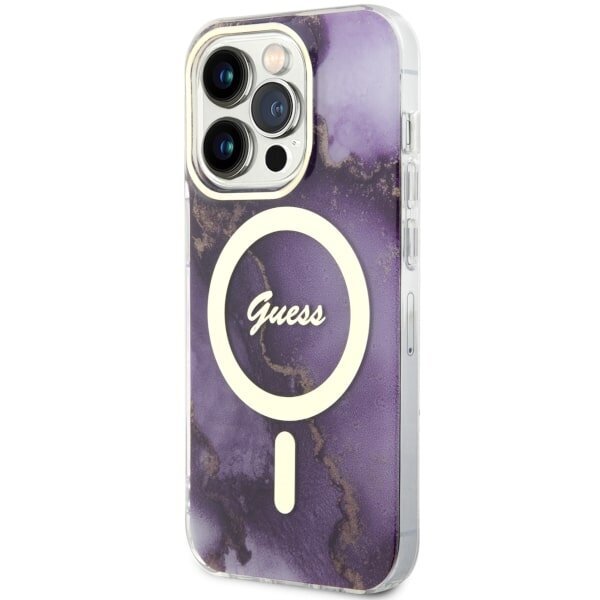 Guess GUHMP14XHTMRSU iPhone 14 Pro Max 6.7" purpurowy|purple hardcase Golden Marble MagSafe цена и информация | Telefoni kaaned, ümbrised | kaup24.ee