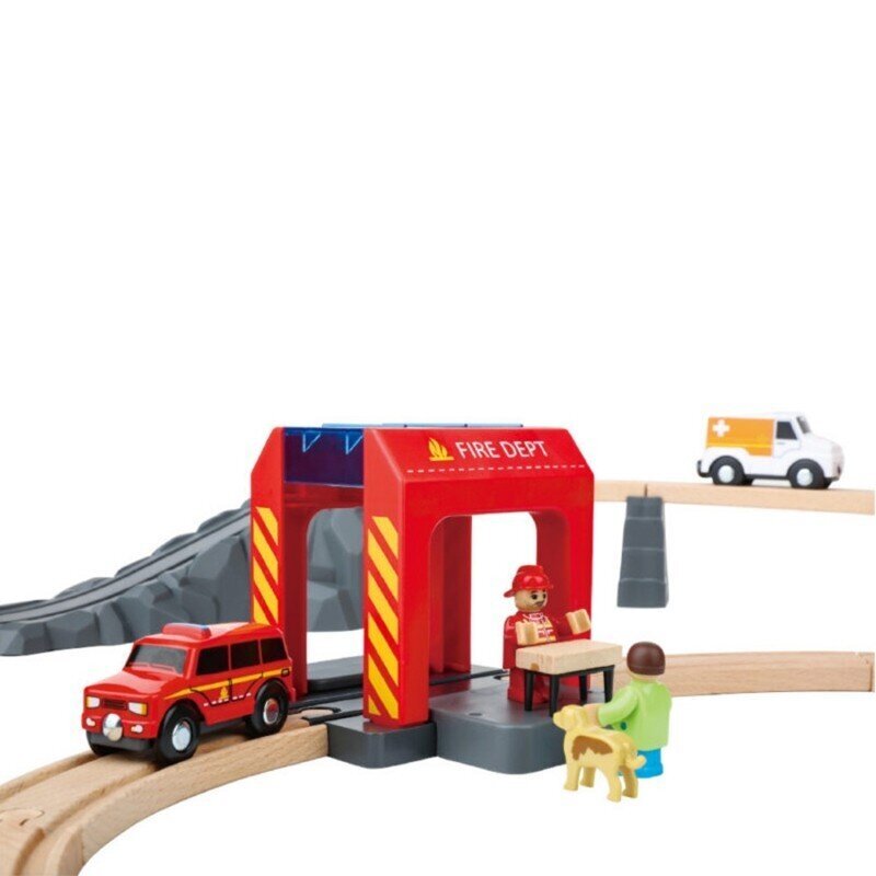 Tooky mänguasi puidust rongirada, tuletõrje ja kiirabiauto 70 El. hind ja info | Arendavad mänguasjad | kaup24.ee