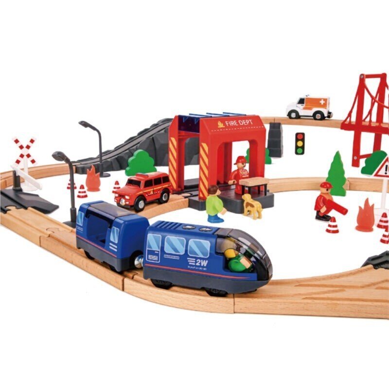 Tooky mänguasi puidust rongirada, tuletõrje ja kiirabiauto 70 El. hind ja info | Arendavad mänguasjad | kaup24.ee