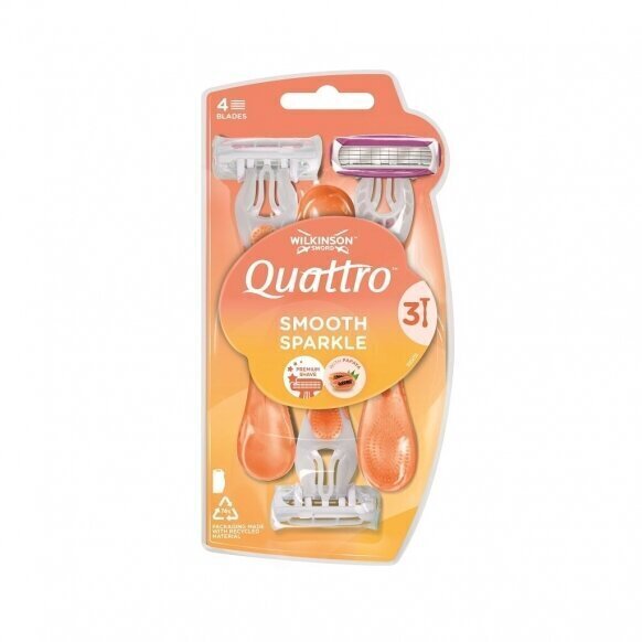 WS Quatro Sparkle naiselik ühekordselt kasutatav habemenuga, 3tk, 6 pakendikomplekti hind ja info | Raseerimisvahendid | kaup24.ee