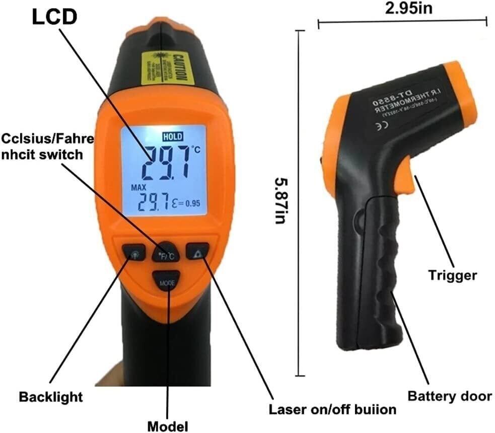 Püromeetri kontaktivaba lasertermomeeter, -50 +550 цена и информация | Mõõdikud (niiskus, temp, pH, ORP) | kaup24.ee