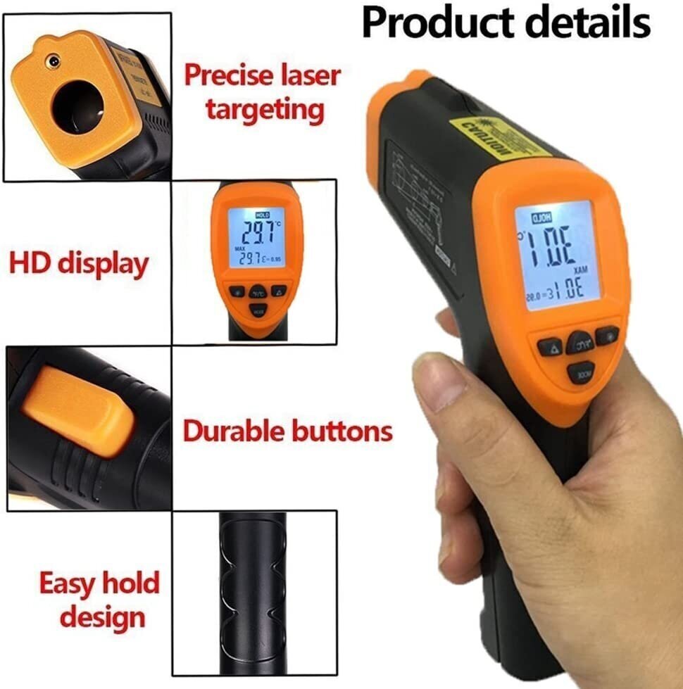 Püromeetri kontaktivaba lasertermomeeter, -50 +550 цена и информация | Mõõdikud (niiskus, temp, pH, ORP) | kaup24.ee