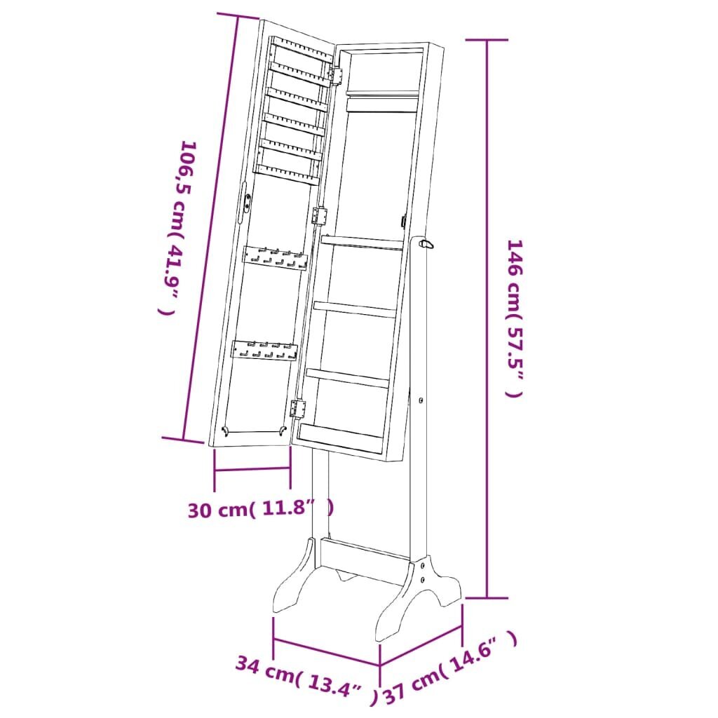 vidaXL eraldiseisev peegel, must, 34 x 37 x 146 cm цена и информация | Peeglid | kaup24.ee