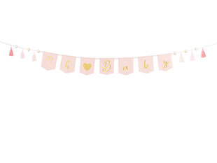 Баннер "Oh Baby" с помпонами, 2,5 м, розовый цена и информация | Гудки для вечеринки Clown Face (4шт.) | kaup24.ee