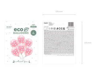 Pastelsed ökoloogilised õhupallid 33 cm, täppidega, hele roosa, 6 tk цена и информация | Шарики | kaup24.ee