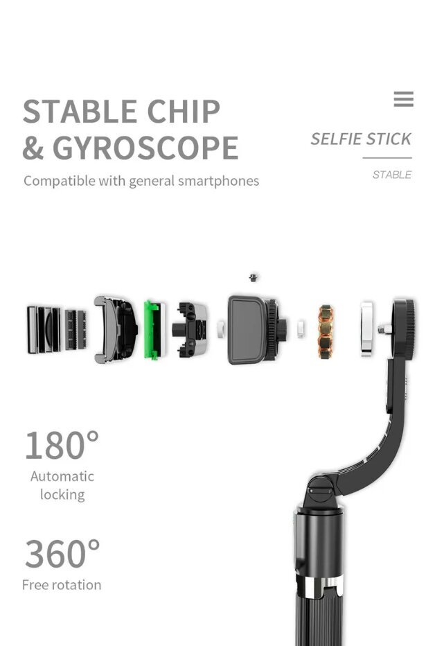 Selfie stick, selfie stick statiiv Gimbal Stabilizer L08 telje stabiliseerimise ja Bluetoothi ​​kaugjuhtimispuldiga цена и информация | Selfie sticks | kaup24.ee