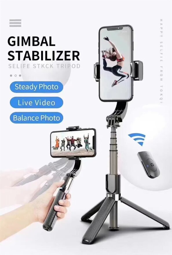 Selfie stick, selfie stick statiiv Gimbal Stabilizer L08 telje stabiliseerimise ja Bluetoothi ​​kaugjuhtimispuldiga цена и информация | Selfie sticks | kaup24.ee