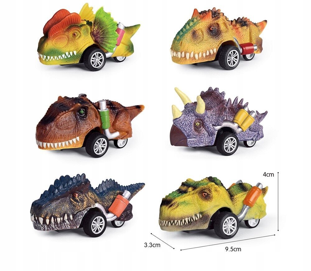 Mängu dinosauruse autofiguurid, 6 tk hind ja info | Poiste mänguasjad | kaup24.ee